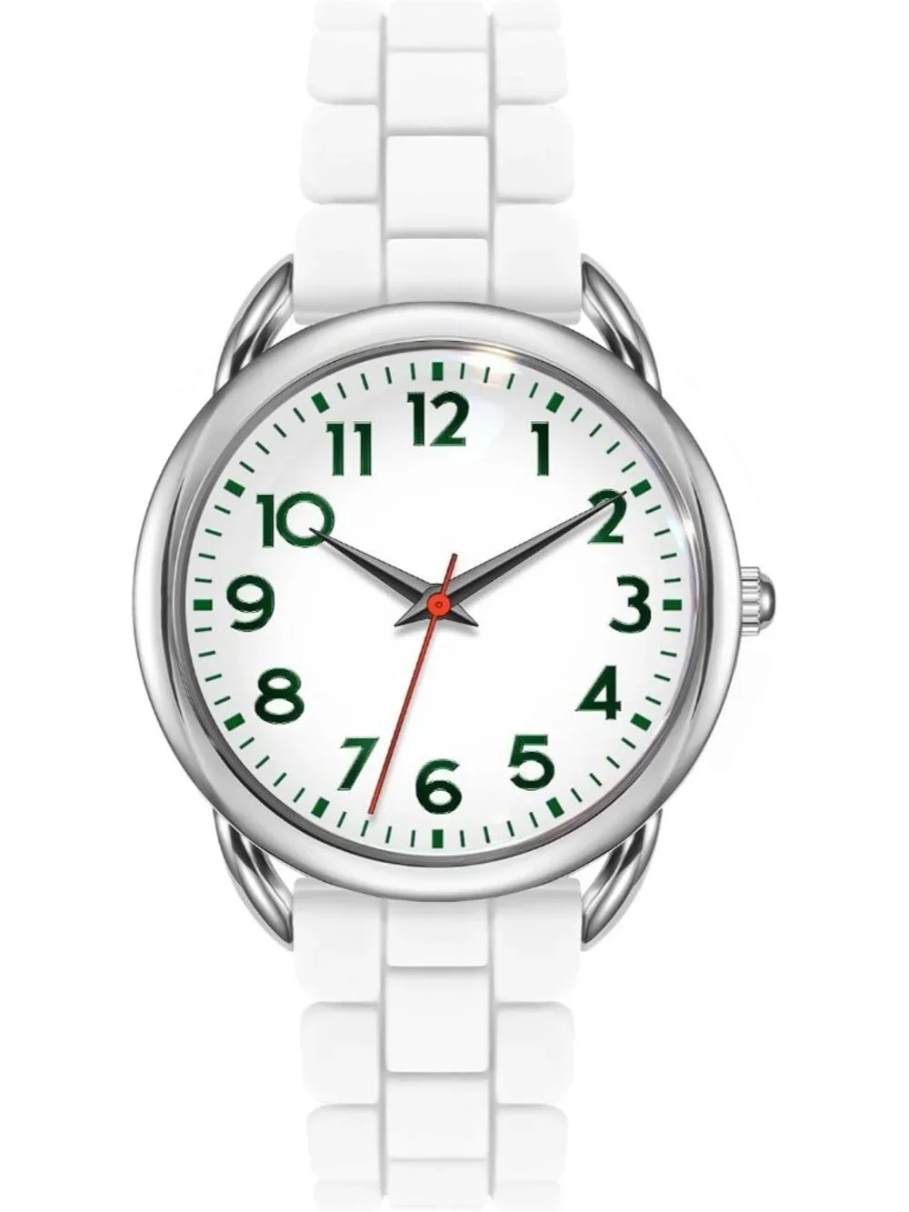 Women's White Big Face Easy Reader Silicone Strap Waterproof 35MM Wrist Watch